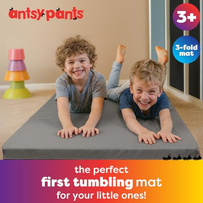 Antsy Pants Tumbling Mat for Kids – Gymnastics Mat, Easy to Clean, Sturdy, Foldable Tumbling Mats, Padded, Lightweight, Portable, Gymnastics Equipment for Active Play - color: 3-Fold Gray