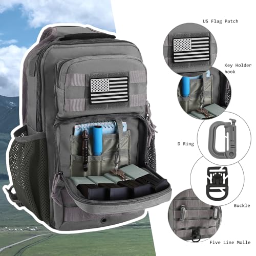 Rover Sling Pack Tactical Shoulder Sling Bag Backpack with Bottle Holder Crossbody Chest Bag, Grey - color: Grey
