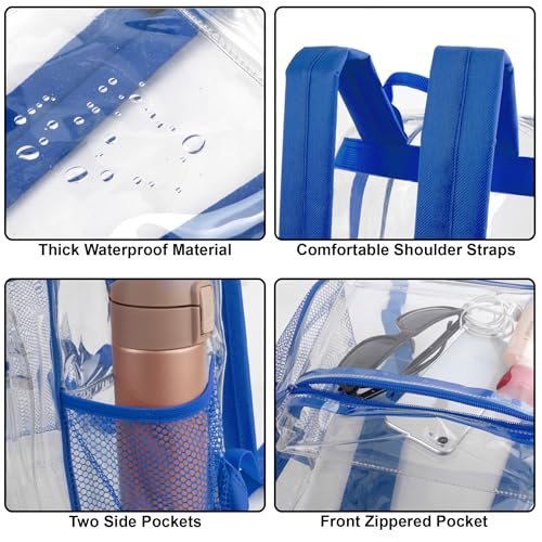 Trail maker Clear Backpack Heavy Duty with Padded Straps, Side Pockets for Kids, Boys, Girls, School, Stadium Approved Events - color: Blue