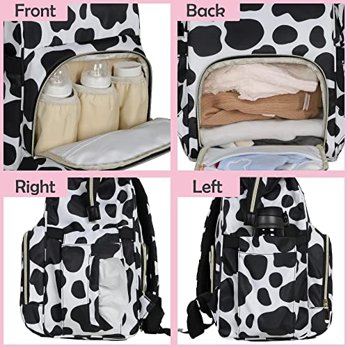 Femuar Diaper Bag Backpack Multifunction Maternity Diaper Bag for Baby Girls & Boys Large Capacity Travel Nappy Bags - color: Cow Print