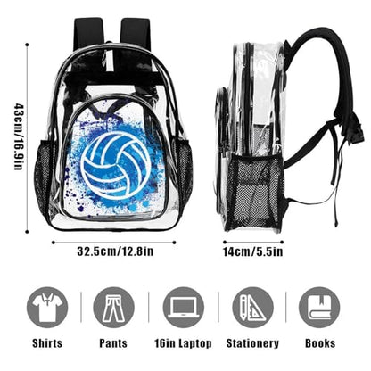 Volleyball Clear Backpack Heavy Duty for Girls Kids Boys Women | Large Cool PVC Volleyball Theme Printing Transparent Backpacks for Schools Stadium Concerts Work - Clear/Black - color: Volleyball Clear Backpack 2 Black With Front Pocket