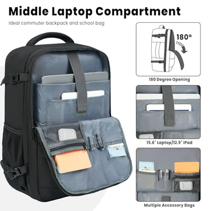 BAGAIL Travel Laptop Backpack, Carry on with USB Port, Luggage Bag for Holiday-Black - color: Black