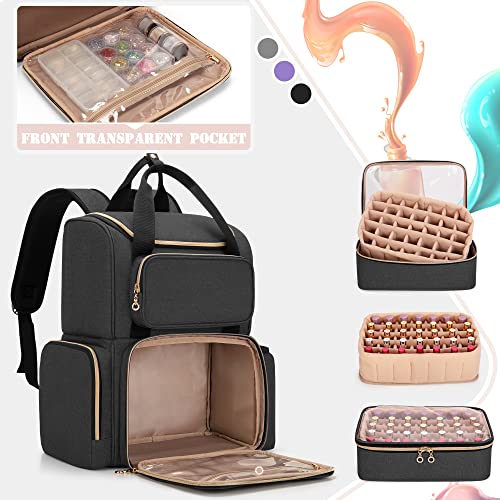 LUXJA Nail Polish Organizer (Backpack Version) Holds 70 Bottles and a Nail Lamp, Travel Nail Bag with 2 Removable Cases and Tools Storage Pockets (Patent Pending), Black - color: Black