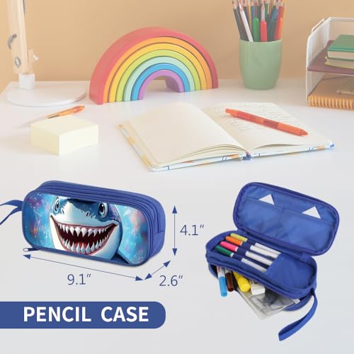 ZRENTAO Kids Backpack, 3D Reflective Cartoon, 600D Polyester & Dual Zippers, 17" Bookbag with Ergonomic Design for boys & girls age 6-18, Shark Space Style for school Children Kids - color: 04#sharkset