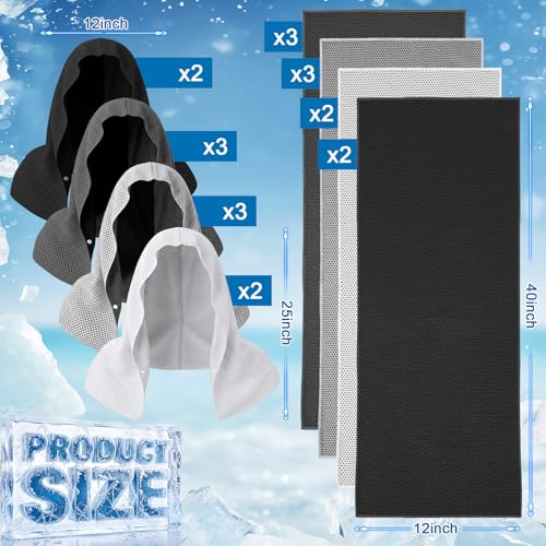 Honoson 20 Pcs12x25 Inch Cooling Hoodie Towel Bulk for Neck and Face 40x12 Inch Quick Dry Sweat Towels Instant Ice Cold Towel for Hot Weather Run Yoga Gym(Dark Gray, Light Gray, White, Black) - color: Dark Gray, Light Gray, White, Black