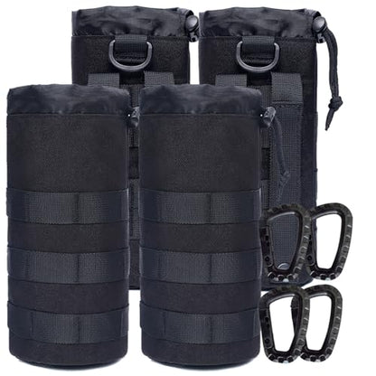 Water Bottles Pouches - 1000D Tactical Molle Drawstring 32OZ Hydration Carrier Bag - color: Pack of 4 Black