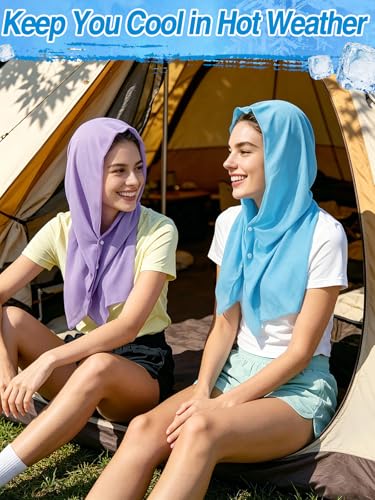 Acostop 3 Pcs Long Lasting Cooling Hoodie Towels for Neck and Face- Absorbent & Quick Drying Cooling Towel Wraps for Women, Sun Protection in Summer Extreme Heat Hot Weather (Blue, Purple, Pink) - color: Blue, Purple, Pink
