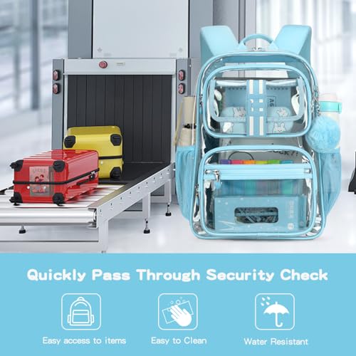 Cusangel Clear Backpack for School,16in Heavy Duty Clear BookBag,TPU Large Capacity Black See Through backpack for Stadiums,Concerts,Plastic transparente para mujer for 8Age+ - color: Aqua Clear 16in