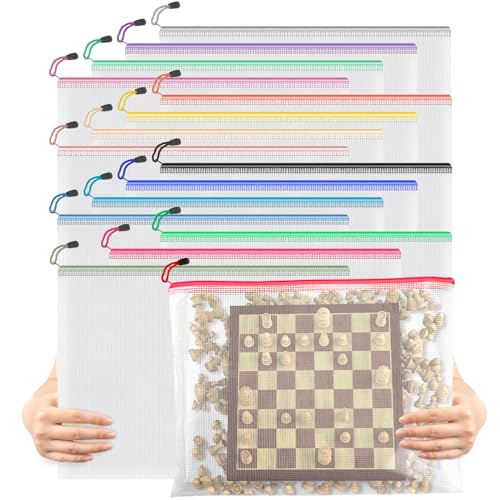 Umriox 16 Pack Large Zipper Bags 16.9x12.4 in, A3 16 Colors Mesh Zipper Document Pouch for Organizing, Storage Bags for Board Game, Puzzles, Sewing Project, Travel Supplies - style: Multicolored 16pcs, A3