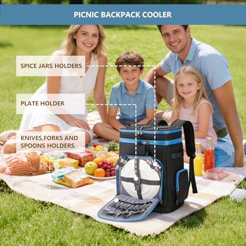 Backpack Cooler,40 Cans Cooler Backpack Insulated Waterproof&Leak Proof,Soft Cooler Bag with 2 Compartments for Men&Women,Picnic Backpack Ice Chest for Camping Hiking Fishing Lunch Beach - color: Black-Blue