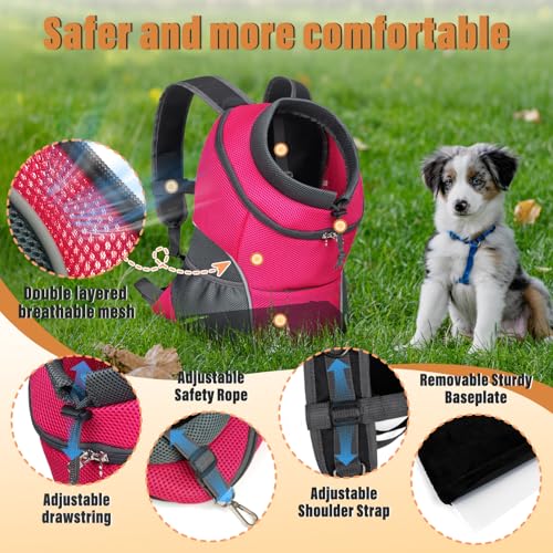 YUDODO 4-8lbs Dog Front Carrier Backpack, Adjustable Breathable Pet Carrier for Small Dogs, Ventilated Puppy Back Pack with Safety Belt, Lightweight Doggy Backpack for Hiking Outdoor (Rose, M) - color: Rose