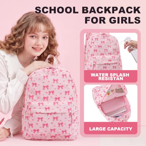 LEDAOU School Backpack for Teen Girls Elementary Middle School Bookbag Kids Backpacks Women Laptop Backpack Travel Daypack (Pink Bow Tie) - color: Pink Bow Tie