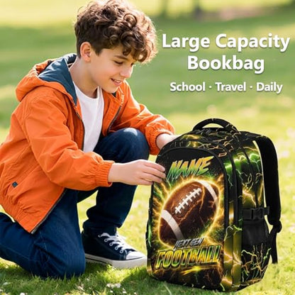 Kids Backpack for Boys, Custom Football Bookbag with Reflective Ergonomic Design - 17 Inch Sport Backpacks with Lightning Print for Middle High School - color: Brown