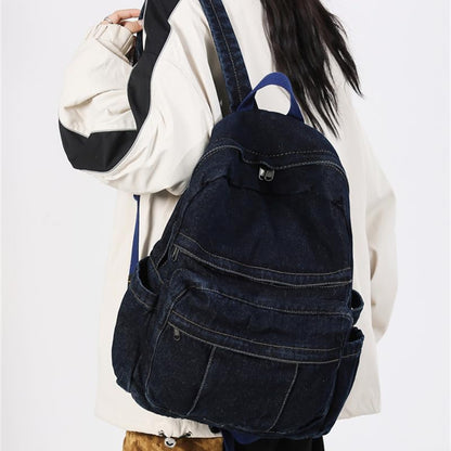 MaxxCloud Women's Heavy Cotton Canvas Laptop Backpack Lightweight Casual Hiking Daypack Travel Bag - color: Dark Blue