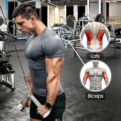 Yes4All Cable Machine Attachment, Row Handles, Tricep Rope, Straight Bar, V Bar, LAT Pulldown Accessories Load 880 LB for Home Gym - color: C. Double D Handle + Vshape Bar with Rubber