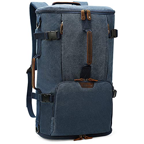 G-FAVOR 40L Travel Backpack, Vintage Canvas Rucksack Convertible Duffel Bag Carry On Backpack Fit for 17.3 Inch Laptop Bag, Blue - color: Blue