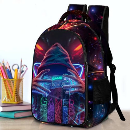 Boys Backpack with Lunch Box and Pencil Case, 3Pcs Gamer Backpack for Boys Teens, 17 Inch Large Capacity - color: GAME-NMWJ-11
