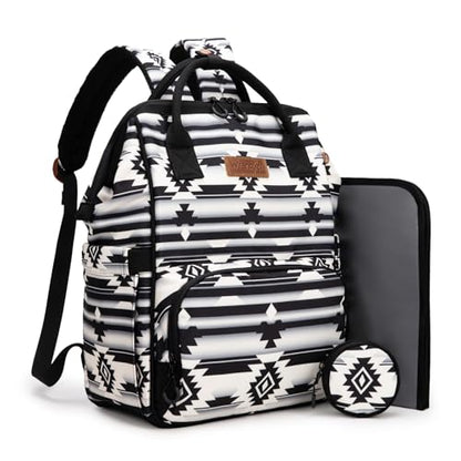 Montana West Wrangler Diaper Bag Backpack Aztec Callie Bag Travel Backpack Purses Western Multi-Function Baby Bags for Mom - color: Black