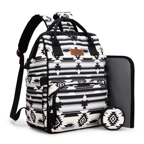 Montana West Wrangler Diaper Bag Backpack Aztec Callie Bag Travel Backpack Purses Western Multi-Function Baby Bags for Mom - color: Black