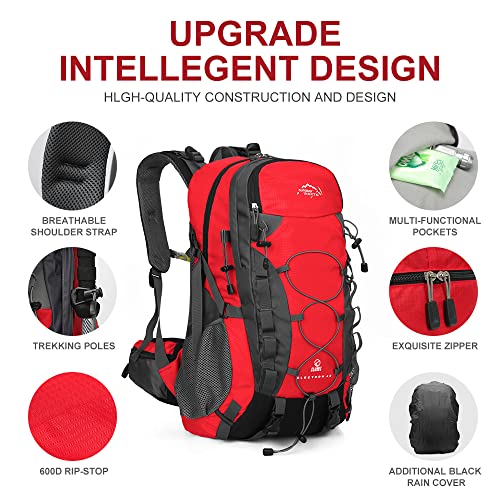 INOXTO lightweight Hiking Backpack 35L/40L Hiking Daypack with Waterproof Rain Cover for Travel Camping Outdoor Men and Women - color: 35l Red