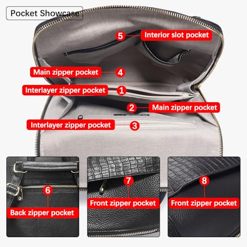zency 100% Genuine Leather Knapsack Ladies Alligator Pattern Women Backpack For Work Laptop (black) - color: Black