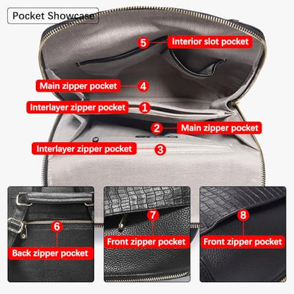zency 100% Genuine Leather Knapsack Ladies Alligator Pattern Women Backpack For Work Laptop (black) - color: Black