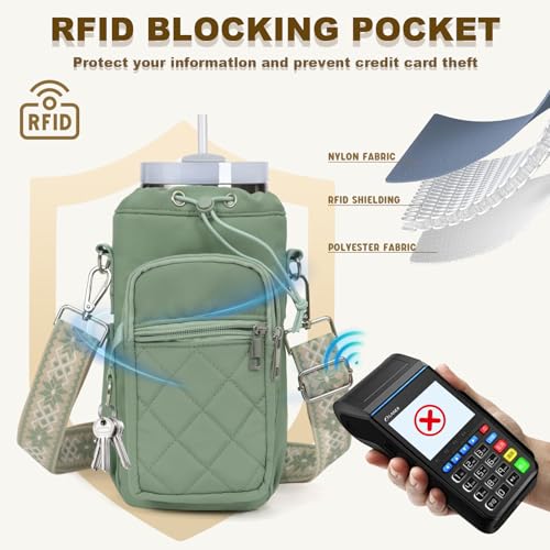 Water Bottle Holder with Strap, 32oz 40oz Insulated Water Bottle Carrier Bag, Purse Crossbody Sling Bag with Phone Pocket for Walking Hiking - color: green