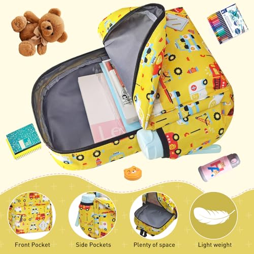 Kids Backpack for Girls Boys - 15 Inch Cute Cars Little Kids Backpack Waterresistant Toddler Preschool Kindergarten School Bag for Aged 3-8, Yellow - color: Yellow
