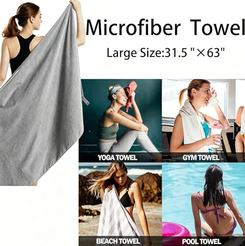 3-in-1 Swim Beach Gym Gear Set.Mesh Drawstring Backpack + Microfiber Beach Towel + Waterproof Phone Pouch, for Swimming, Gym - color: Grey