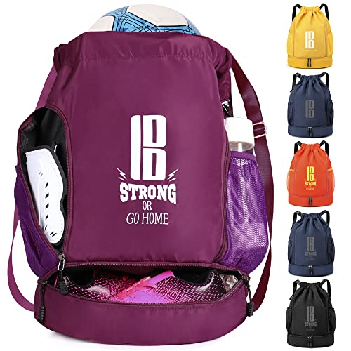 brooman Youth Soccer Bags Boys Girls Backpack for Soccer Basketball Volleyball & Football with Ball Compartment - color: Purple