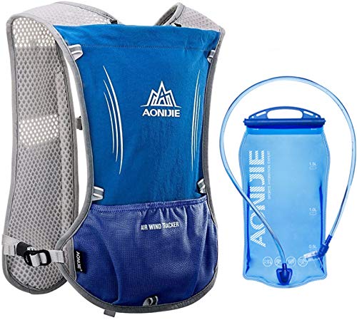 5L Lightweight Running Backpack Outdoor Sports Trail Racing Marathon Hiking Fitness Bag Hydration Vest Pack - color: Blue +1.5l Water Bladder