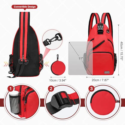 Convertible Sling Bag with Coin Pocket, 11" Tablet Crossbody Mini Backpack with Headphone Jack Casual Pack for Women Men Travel, Red - color: Red, size: Large