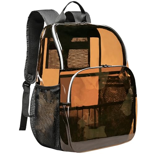 Clear Backpacks for School,18'' Large Clear Backpack Heavy Duty Clear Backpack See Through Backpack Clear Bookbag for Student,School,Work,Travel,Brown - color: Amber