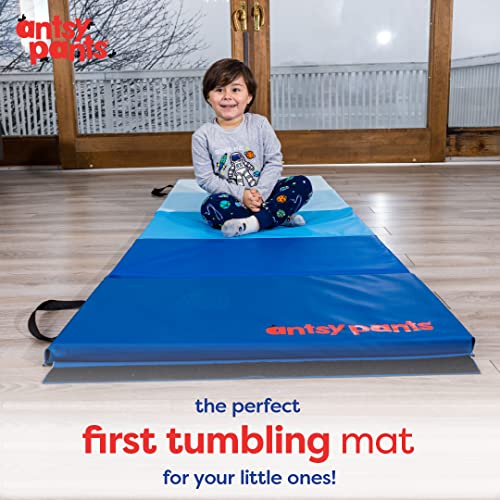 Antsy Pants Tumbling Mat for Kids – Gymnastics Mat, Easy to Clean, Sturdy, Foldable Tumbling Mats, Padded, Lightweight, Portable, Gymnastics Equipment for Active Play - color: Blue Ombre