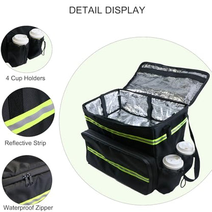Extral Large Food Delivery Backpack,17"x17"x16" Insulated Pizza Delivery Backpack fits 14'' 16'' Pizzas, Motorcycle Food Delivery Bag for Bike with 4 Pockets for Uber Eats, Doordash