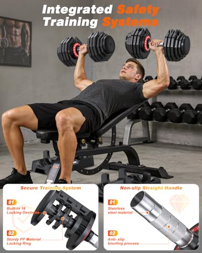 Rendpas Adjustable Dumbbells Set of 2, 5-in-1/10-in-1/16-in-1 Quick-Lock Hand Weights 25/55/80 lbs Pair, Anti-Slip Handle Free Weights Set for Home Gym Strength Training for Men Women - color: Max-80LBS Pair-16 Weights