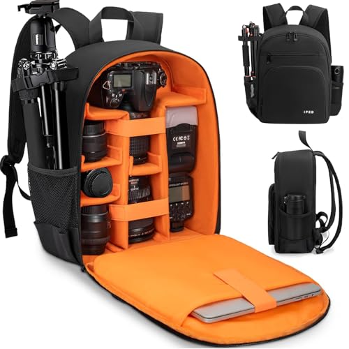 Camera Backpack for Photographers, DSLR Camera Bag with 13.5” Laptop Compartment & Tripod Holder, Professional Photography Camera Case Compatible for Sony Canon Nikon Travel Hiking Gift Black Orange - color: Black Orange