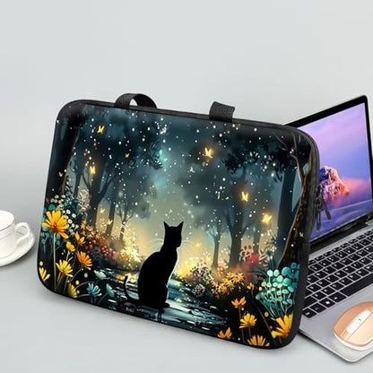 14 15 15.4 15.6 inch Laptop Handle Bag Computer Bag, Pouch Holder Notebook Sleeve Cover Soft Case Compatible for Dell,Lenovo,Toshiba HP, Asus Notebook-Glowing Path Black Cat - color: Glowing Path Black Cat