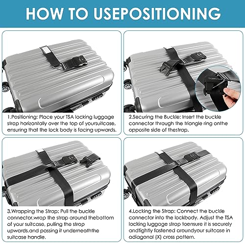 Travel Inspira Luggage Straps for Suitcases with TSA Lock, Protect Your Luggage Anti-Burst, High Visibility Color, Easy to Identify Luggage Adjustable Heavy Duty Belt for 20-28 Inch Suitcases - color: Cross Black