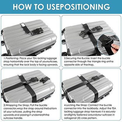 Travel Inspira Luggage Straps for Suitcases with TSA Lock, Protect Your Luggage Anti-Burst, High Visibility Color, Easy to Identify Luggage Adjustable Heavy Duty Belt for 20-28 Inch Suitcases - color: Cross Black