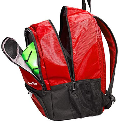 Athletico Youth Soccer Bag - Soccer Backpack & Bags for Basketball, Volleyball & Football | Includes Separate Cleat and Ball Compartment - color: Red
