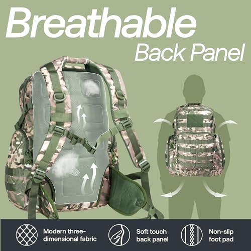 RIVER ROAD Huntex 40L Tactical Backpack for Men & Women in Green Camo - Military Style Hunting Hiking & Travel Combat Backpack - Outdoor Tactical Backpacks Sport Mochila Tactica - color: Green Camo