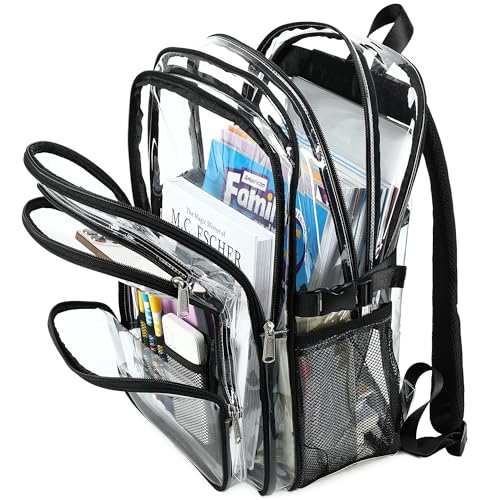 abshoo Large Heavy Duty Clear Backpack For School Bookbag Transparent Multi Pocket Backpacks (Black) - color: Black