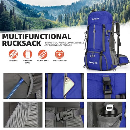 King'sGuard 60L waterproof lightweight hiking backpack with rain cover and shoe compartment outdoor sports travel backpack (DeepBlue) - color: Deepblue