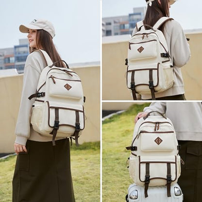 Laptop Backpack 15 -17 Inch for Women Men Large College Bookbag Elementary Middle High School Bag for Kids Teens Girls Boys Student Waterproof Travel Backpacks Book Rucksack Work Daypack Beige - color: Beige