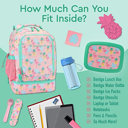 Bentgo Kids 2-in-1 Backpack & Insulated Lunch Bag - Durable 16” Backpack & Lunch Container in Unique Prints for School & Travel - Water Resistant, Padded & Large Compartments (Tropical) - color: Tropical