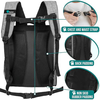 PetAmi Dog Backpack Carrier for Small Medium Dogs Large Cats up to 18 lbs, 2 Side Entry, Structured No-Collapse Frame, Airline Approved Ventilated Pet Backpack for Hiking Camping Travel, Grey - color: Heather Gray