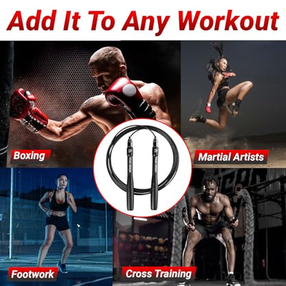 High Speed Rope - Professional Self-Locking & Adjustable, Adult Speed Jump Rope, 2 x PU coated Steel Ropes & Travel Bag,Jump Rope for Crossfit, Boxing, Fitness MMA for Men & Women - color: BLACK