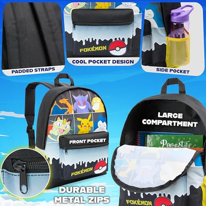 Pokemon Backpack for Kids Teens Boys Girls, Pikachu Anime Backpacks, Bag for Daycare Sports Vacation Travel, School Gift (Black Grid) - color: Black Grid
