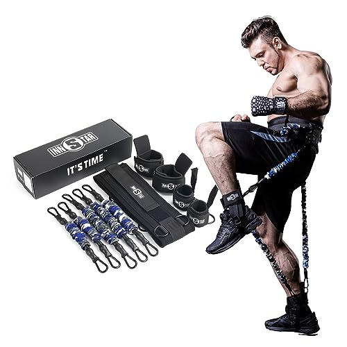 INNSTAR Vertical Jump Trainer for Volleyball Basketball Home Gym, Jump Machine Resistance Bands, Easy to Carry, Adjustable Jump Training Equipment - color: Ocean-175LB